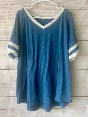 Blue V-Neck Tunic with White Trim